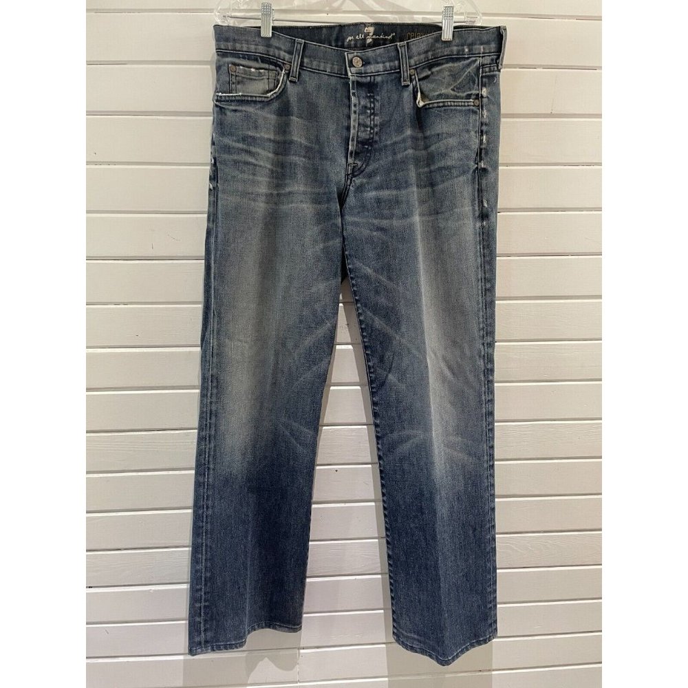 7 For All Mankind Ripped Distressed Washed relaxed Denim Button Fly sz 36 x31